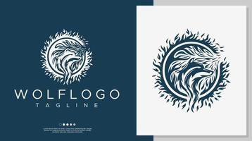 Vintage-Wolf-Logo-Design-Vorlage. Feuerwolf-Logo-Design. vektor