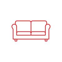 eps10 rote Vektorlinie Kunstsofa abstraktes Symbol oder Logo isoliert auf weißem Hintergrund. Umrisssymbol für Wohnzimmermöbel in einem einfachen, flachen, trendigen, modernen Stil für Ihr Website-Design und mobile App vektor