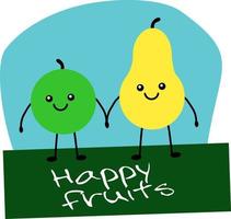 glückliche früchte, apfel und birne, vektor. vektor