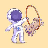 astronaut, der sprung mit hund spielt vektor