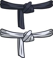 Schwarz-Weiß-Gürtel Karate und Judo. orientalischer Kampfsport. Element der Kleidung des Kämpfers. traditioneller japanischer Kimono. Meisterstufe eingestellt. handgezeichnete Abbildung vektor