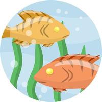 under vattnet liv. vatten med alger. vilda djur och växter och akvarium. element av fiske. tecknad serie platt illustration vektor