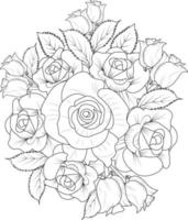 Rosenstrauß, Blumendesign für Karte oder Druck. handgemalte blumenillustration lokalisiert auf weißem hintergrund, gravierte tintenkunst-blumenmalseiten und bücher für den druck. vektor