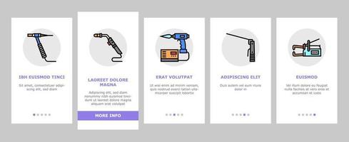 svetsning maskin verktyg onboarding ikoner uppsättning vektor