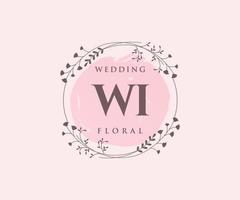 wi Initialen Brief Hochzeit Monogramm Logos Vorlage, handgezeichnete moderne minimalistische und florale Vorlagen für Einladungskarten, Datum speichern, elegante Identität. vektor