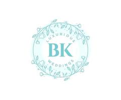 bk initialen brief hochzeitsmonogramm logos vorlage, handgezeichnete moderne minimalistische und florale vorlagen für einladungskarten, datum speichern, elegante identität. vektor