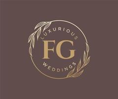 fg initialen brief hochzeit monogramm logos vorlage, handgezeichnete moderne minimalistische und florale vorlagen für einladungskarten, datum speichern, elegante identität. vektor