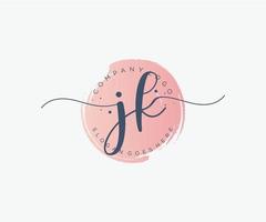 första jk feminin logotyp. användbar för natur, salong, spa, kosmetisk och skönhet logotyper. platt vektor logotyp design mall element.