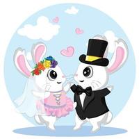 niedliche kleine Hasen in der Liebe, Valentinstagillustration des Hochzeitspaares der Hasen. frisch verheiratet. vektor