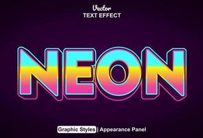 neon text effekt med grafisk stil och redigerbar. vektor