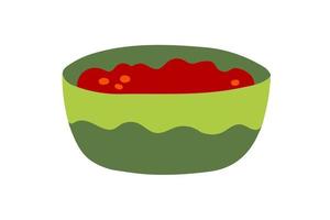 traditionell mexikansk maträtt med tomat sås i en grön skål. vektor platt mat illustration isolerat på vit.