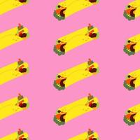 sömlös mönster av utsökt mexikansk snabb mat burrito på rosa bakgrund. vektor platt illustration