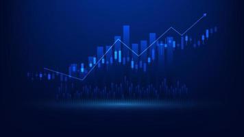 finanzgeschäftsstatistiken mit balkendiagramm und kerzendiagramm zeigen börsenkurs und effektives verdienen auf blauem hintergrund vektor