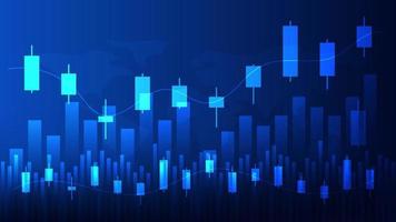 finansiell affärsstatistik med stapeldiagram och ljusstakediagram visar börskurs och effektiv intjäning på blå bakgrund vektor