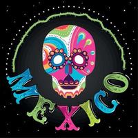viva mexico poster mit farbigem schädelvektor vektor
