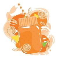 retro orange smoothie på burk med orange frukt vektor