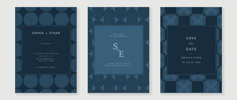 Luxus-Hochzeitseinladungskarten-Hintergrund-Vektor-Set. abstrakter geometrischer runder formkurvenlinie kunstmuster-schablonenhintergrund. designillustration für hochzeits- und vip-cover-vorlage, banner. vektor