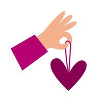 valentinstag romantische illustration. Menschen halten hängende Herzdekoration als Liebesgeschenk. 14. Februar Feiertag. vektor