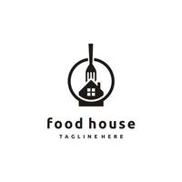 mat hus kock laga mat med gaffel kök restaurang Kafé logotyp design ikon vektor mall