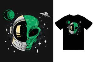 utomjording och astronaut hjälm illustration med tshirt design premie vektor