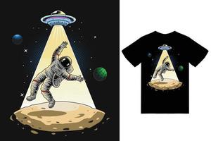 UFO fångst astronaut i de Plats illustration med tshirt design premie vektor