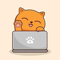 orangefarbene Katze, die Laptop-Auto spielt... orangefarbene Katze, die Laptop-Karikatur spielt - orangefarbener Pussy-Katzenvektor vektor