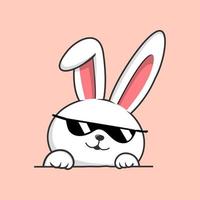 Bunny Hiding Cartoon ist ein süßes Hasenfell im Boden, das cool mit einer Sonnenbrille ist vektor
