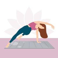 ung kvinna håller på med yoga utgör, yoga asana, yoga praktiserande, ung kvinna håller på med kondition, dans tjejer, smal tjejer, flicka praktiserande sport vektor