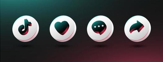 social media icon set liebe, teile und kommentiere 3d-stil vektor