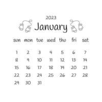 Januarkalender 2023 mit Fäustlingen. Vektor-Design-Doodle vektor