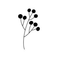 kvist med bär klotter vektor. svart och vit isolerat vektor