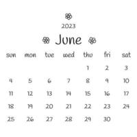 2023 Juni-Kalender mit abstrakter Kamille. Vektordesign vektor