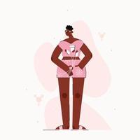 afroamerikanische transgender-person, die monatliche zyklen mit menstruationstasse und tamponzeichnung in lgbt-farbe zeigt. vektor