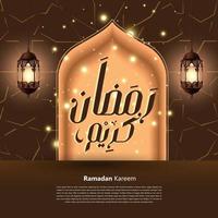 brauner islamischer hintergrund und ramadan kareem typografie, social media post vektor