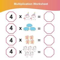 multiplikation kalkylblad för barn. förskola matematik arbetsblad. tryckbar matematik arbetsblad. vektor