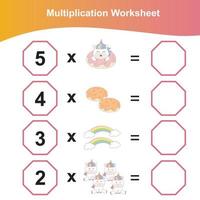 multiplikation kalkylblad för barn. förskola matematik arbetsblad. tryckbar matematik arbetsblad. vektor