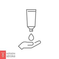 hand applicering lotion grädde linje ikon. enkel översikt stil. balsam, hud vård, piktogram, skönhet symbol begrepp grafisk design. vektor illustration isolerat på vit bakgrund. redigerbar stroke eps 10.