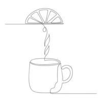 Tasse Tee mit Zitrone in einer Linie gezeichnet. grafikdesign für logo, banner, flyer. vektor