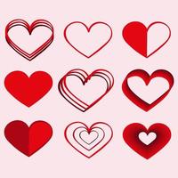 uppsättning av nio vektor röd hjärtan. valentines dag design element