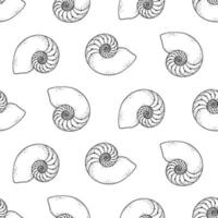 spiral snäckskal sömlös mönster bakgrund vektor illustration. hand dragen vatten- marin liv tapeter