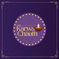 glückliche karwa chauth dekorative karte mit mond und diya vektor