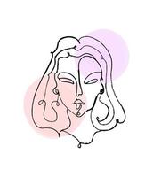 enkel, minimalistisk vektor illustration av skön kvinna ansikte. linje teckning med vattenfärg fläckar.
