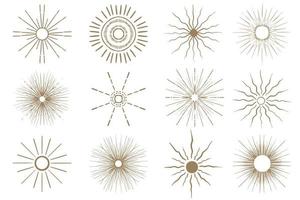 abstrakte sammlung goldene sonne handgezeichnet im boho-stil. Himmelskörper, isoterischer Stern, Tierkreiszeichen. vektor