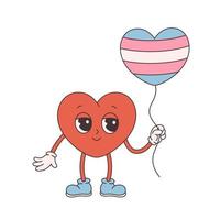 trendige Retro-Cartoon-Herzfigur. grooviger Stil, Vintage, 70er-60er-Ästhetik. Valentinstag, lgbtq, Transgender-Symbol. vektor