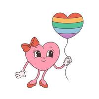 trendige Retro-Cartoon-Herzfigur. grooviger Stil, Vintage, 70er-60er-Ästhetik. Valentinstag, lgbtq-Symbol vektor