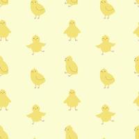 kleine hühner auf gelbem hintergrund kindische endlose frühlings-osterverzierung. vektor