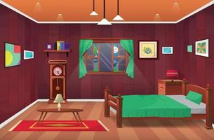 Zimmereinrichtung, Schlafzimmer, Cartoon-Wohnzimmer, Kinderzimmer mit Möbeln. Jugendzimmer mit Bett. vektor