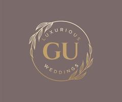 Gu Initialen Brief Hochzeit Monogramm Logos Vorlage, handgezeichnete moderne minimalistische und florale Vorlagen für Einladungskarten, Datum speichern, elegante Identität. vektor