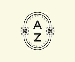 az initialer brev bröllop monogram logotyper mall, hand dragen modern minimalistisk och blommig mallar för inbjudan kort, spara de datum, elegant identitet. vektor