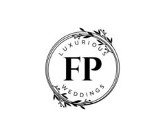 fp initialen brief hochzeitsmonogramm logos vorlage, handgezeichnete moderne minimalistische und florale vorlagen für einladungskarten, datum speichern, elegante identität. vektor